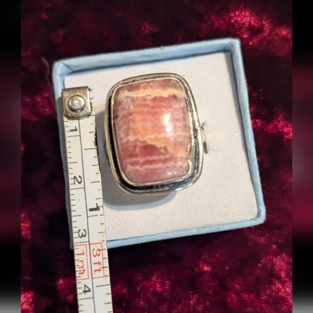 Handcrafted Rhodochrosite Rectangle Banded Ring (8) - Picture 5 of 13